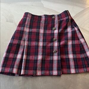 DIOR Plaid Button-Front Mini Skirt in Red and Black